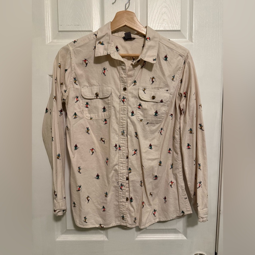 Eddie Bauer Cream Shirt with Skier Pattern